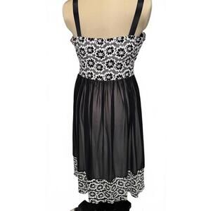 Black and White Floral Lace Overlay Dress with Sheer Skirt